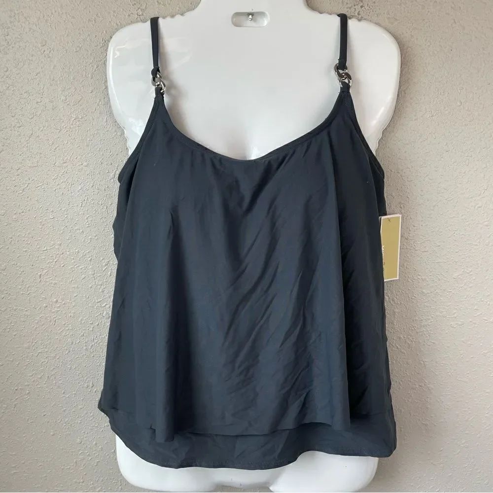 NWT MICHAEL Michael Kors Gun Metal Gray Tankini Top Size S